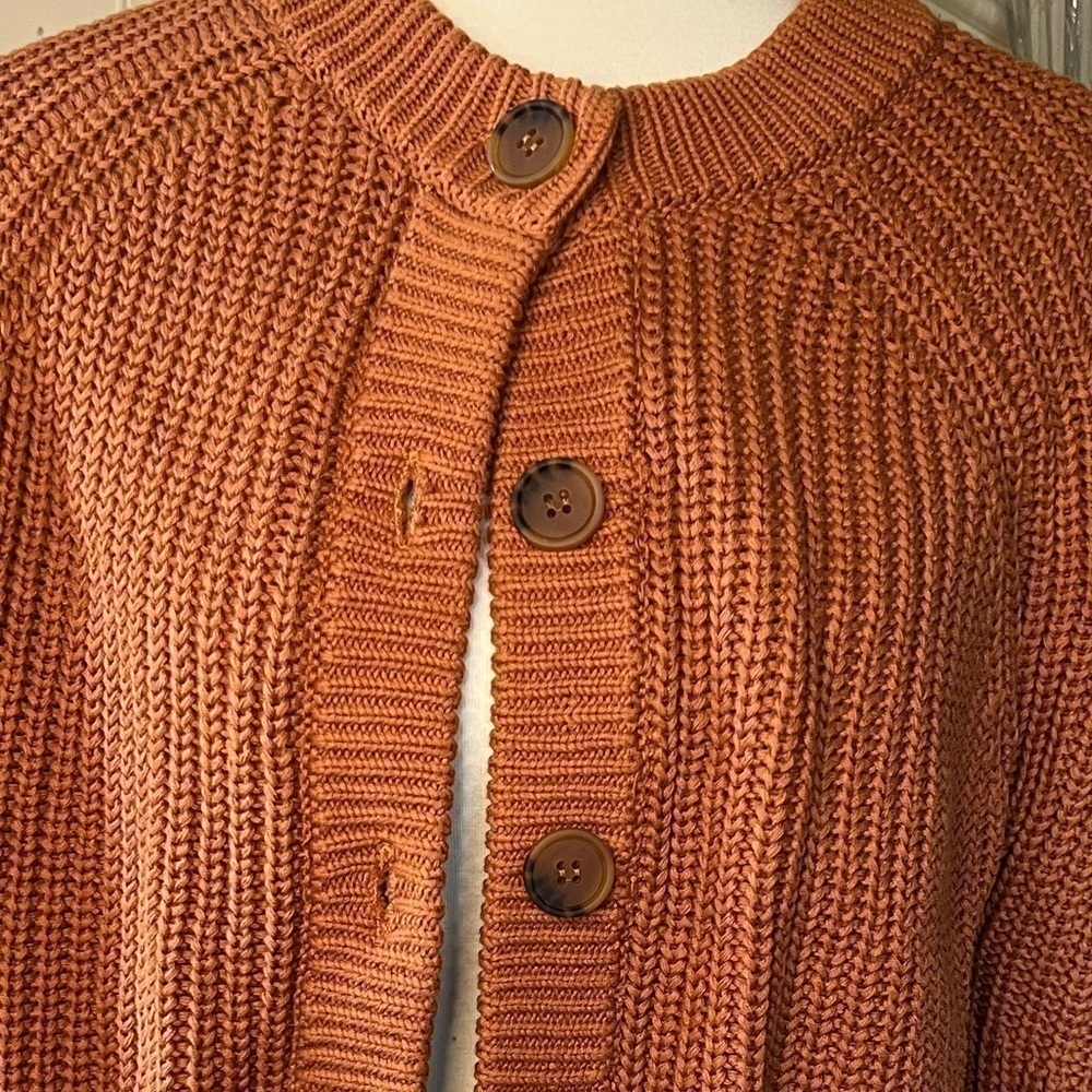 525 AMERICA Cognac cotton heavy knit balloon sleeves size large - Picture 3 of 11